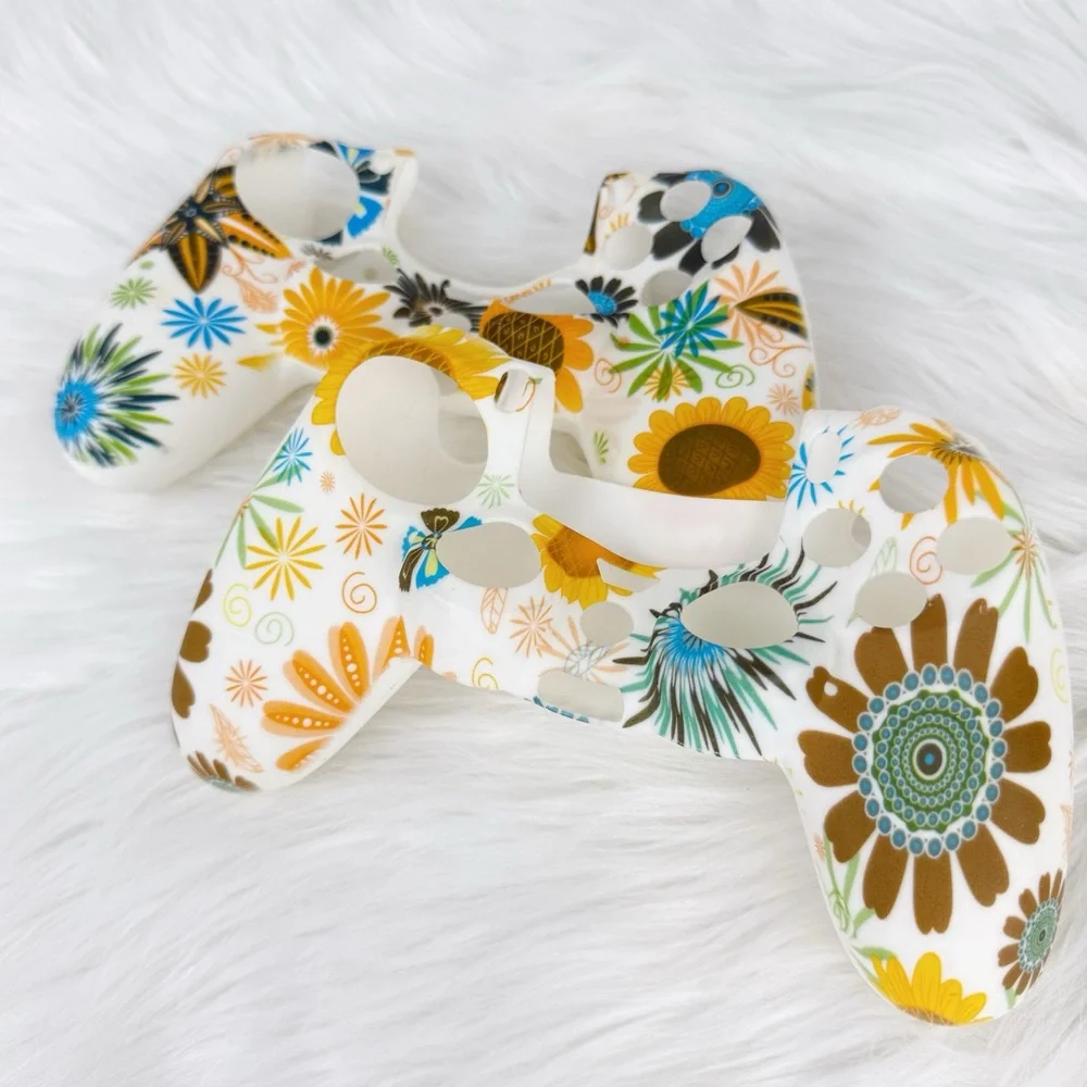 PS4 Controller Silicone Skins Bundle of 2 White Yellow Floral